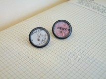 Circle studs with red stamp + postcard (20mm across) was £70 / now £30
